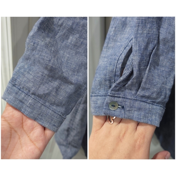 TAHARI 100 LINEN Blue Linen Tunic Dress, Henley 4 Button Placket, Pockets, XS - Picture 11 of 16